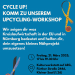 Flyer mit Werbung für einen Upcycling Workshop Auf AEG zur Kreislaufwirtschaft in der EU