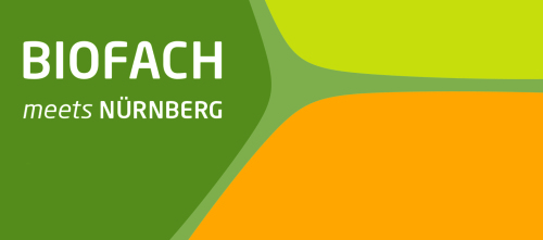 Bild mit Schriftzug "Biofach meets Nürnberg" in grün, orange und gelb
