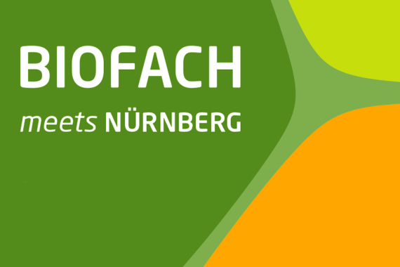 Bild mit Schriftzug "Biofach meets Nürnberg" in grün, orange und gelb