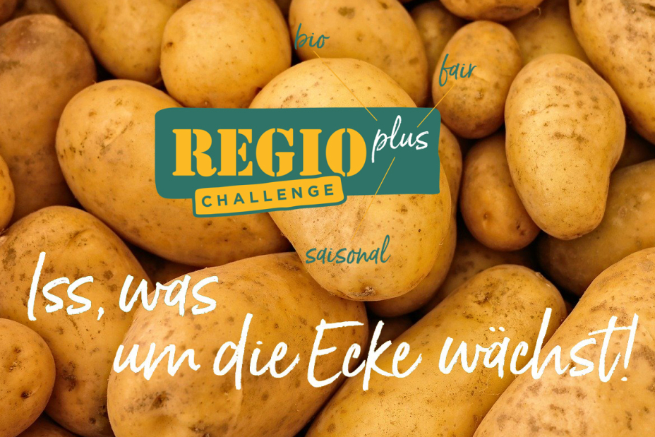 RegioPlus Challenge Logo mit Kartoffeln im Hintergrund