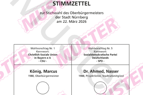 Teaser des Musterstimmzettels zur OB-Stichwahl 2026 © Stadt Nürnberg, Wahlamt