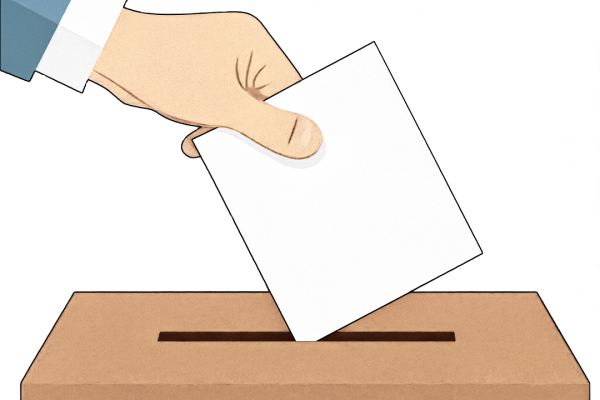 Hand mit Wahlurne, erstellt mit KI
