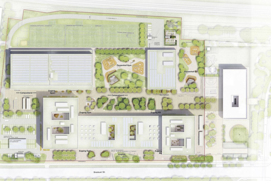 Lageplan des Gymnasiums, der Realschule und der Beruflichen Oberschule im neuen Schulzentrum Breslauer Straße., Bild © Hauck, Philip