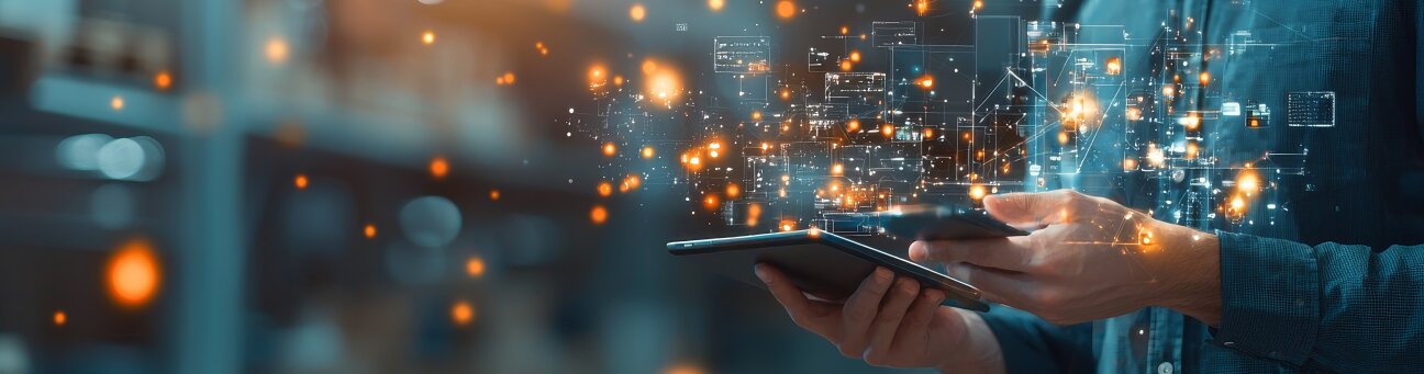 Aus Laptop kommen digitale Vernetzungen