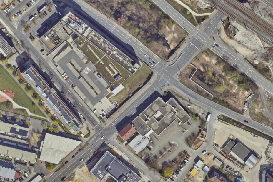 Luftbild der Schwabacher Straße auf Höhe des Frankenschnellwegs
