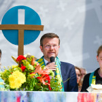 Fürbitten mit Leah Albrecht, Oberbürgermeister Marcus König und Julia Gehring (v.l.n.r.).