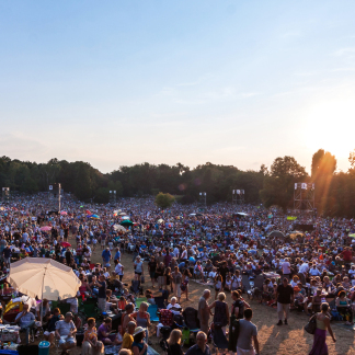 Menschen auf der Wiese vor dem Luitpoldhain