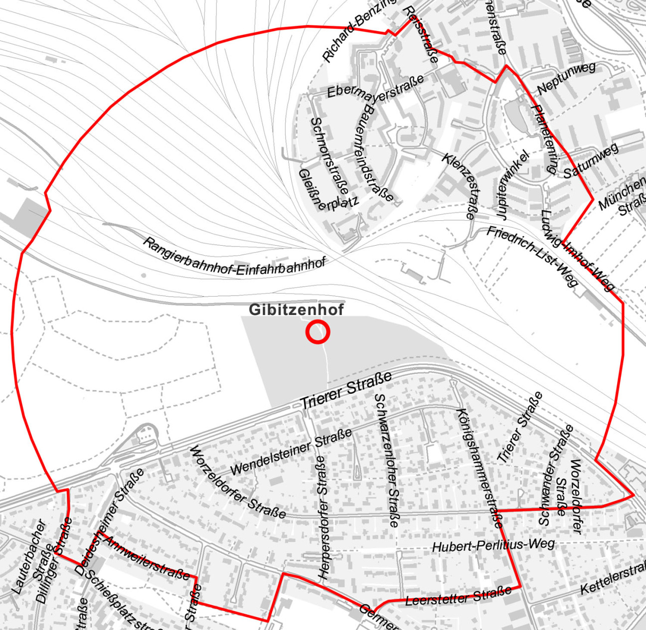 Bild © Stadt Nürnberg Infografik einer Karte von Nürnberg mit dem eingezeichneten Evakuierungsradius zum Bombenfund in der Trierer Straße am 22.10.2026., Bild © Stadt Nürnberg