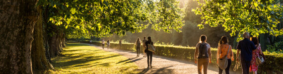 Spaziergang an einem Sommerabend in einer Parkanlage