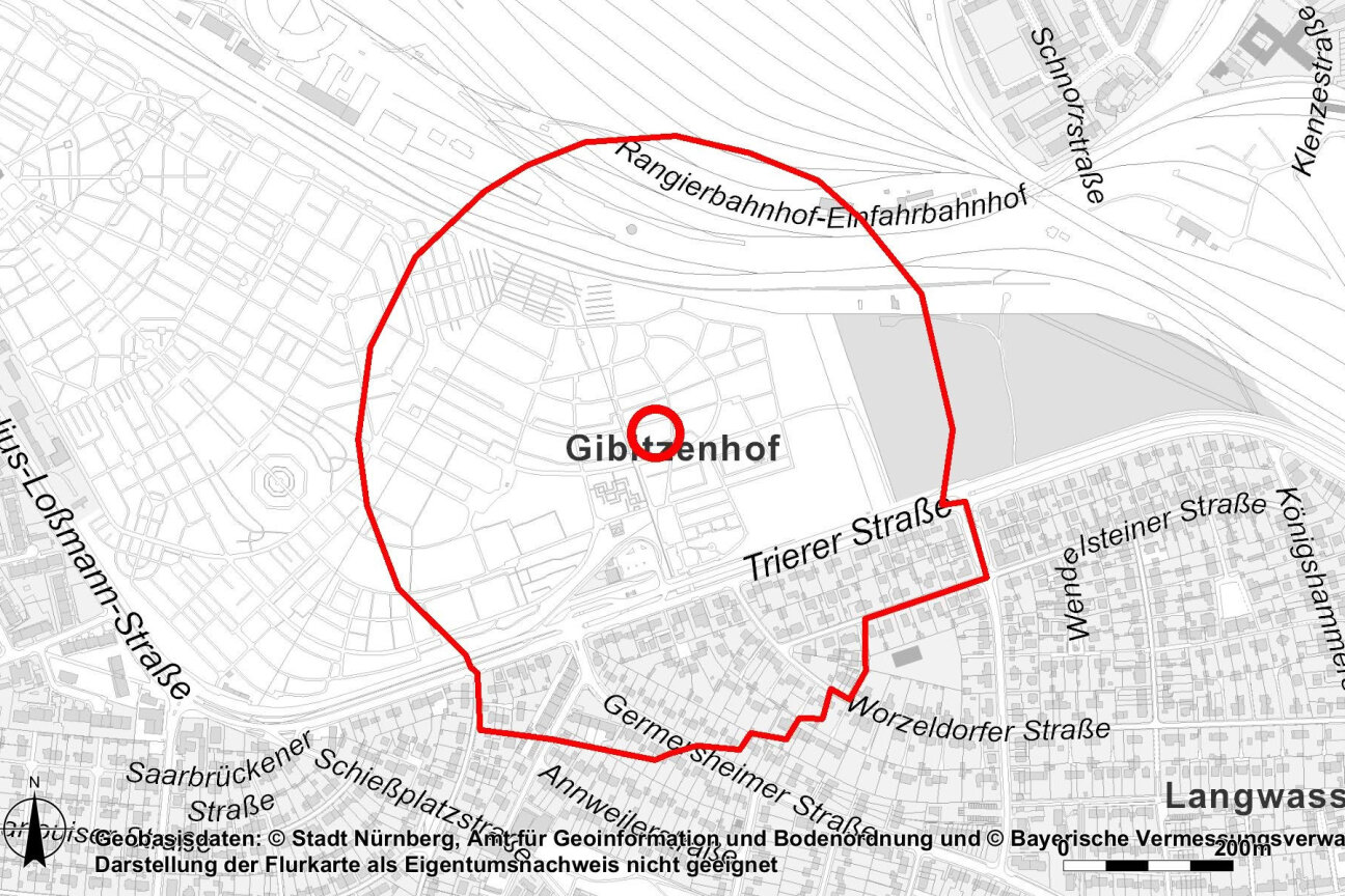 Evakuierungszone Fliegerbombe am Südfriedhof 4. Mai 2026, Bild © Stadt Nürnberg