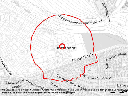 Teil von einer Straßen·karte zur Evakuierungs·zone bei der Entschärfung von der Flieger·bombe am Süd·friedhof., Bild © Stadt Nürnberg