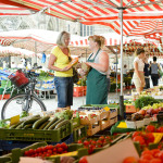 Wochenmarkt auf dem Hauptmarkt in Nürnberg.