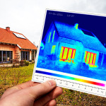 Thermische Fotografie eines Einfamilienhauses.
