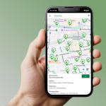 Eine Hand hält ein Smartphone. Auf dem Display ist die Abfall-App des ASN zu sehen.