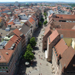 Fußgängerzone in der Karolinenstraße aus der Luft gesehen.