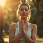 junge Frau macht Yoga im Park im Sommer