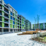 Die mit dem deutschen Bauherrenpreis ausgezeichnete Wohnbebauung „EUROPAN 12“ der wbg Nürnberg GmbH Immobilienunternehmen in der Nähe des südpunkts.