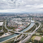 Die Hafenbrücken in Nürnberg aus der Vogelperspektive