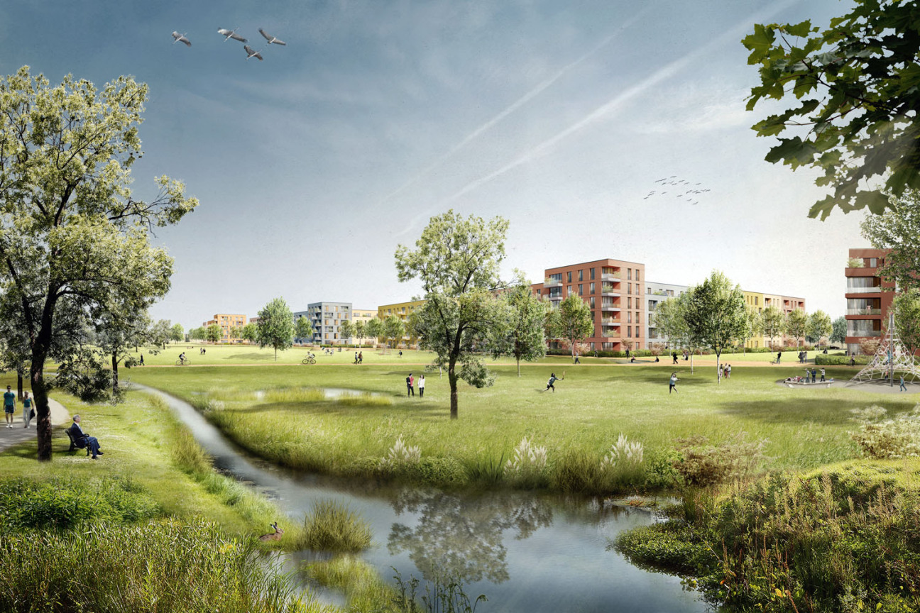 Bild © Schellenberg + Bäumler Architekten GmbH, Dresden Visualisierung des neuen Stadtquartiers in Wetzendorfs aus Fußgängerperspektive., Bild © Schellenberg + Bäumler Architekten GmbH, Dresden