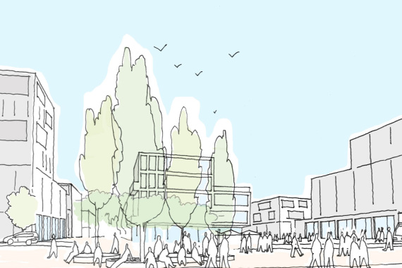 Modellbild des neuen Stadtquartiers Tiefes Feld.