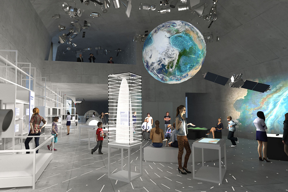 Visualisierung des Themenfelds System Erde im Zukunftsmuseum., Bild © Atelier Brückner GmbH / Deutsches Museum
