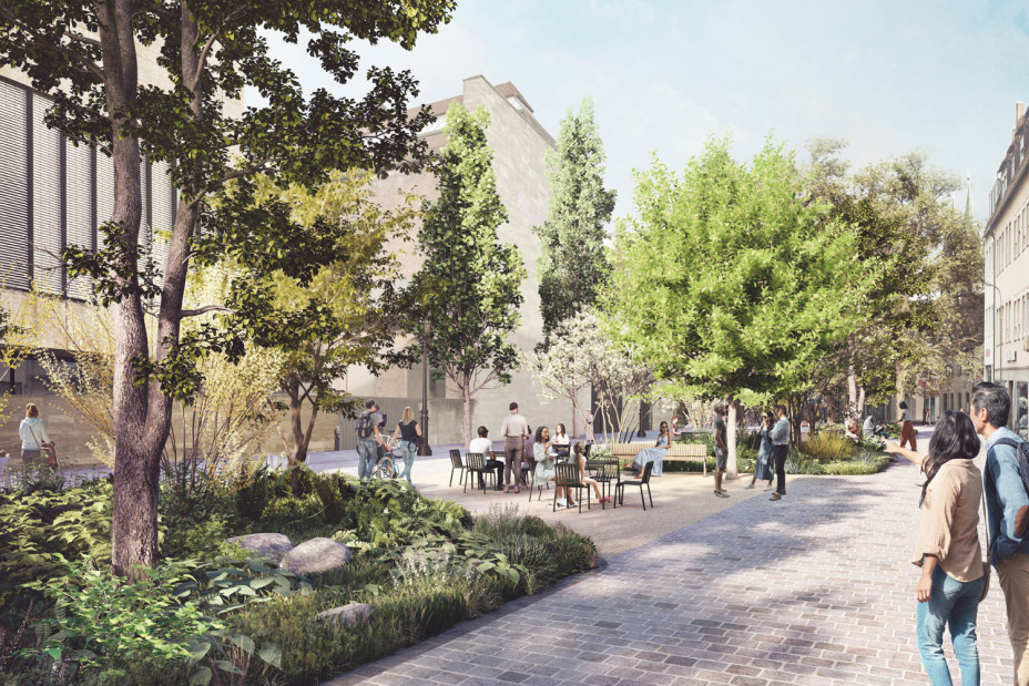 Urbane Gartenschau: Perspektive Grasersgasse., Bild © Büro Sinai, Gesellschaft von  Landschaftsarchitekten mbh Berlin