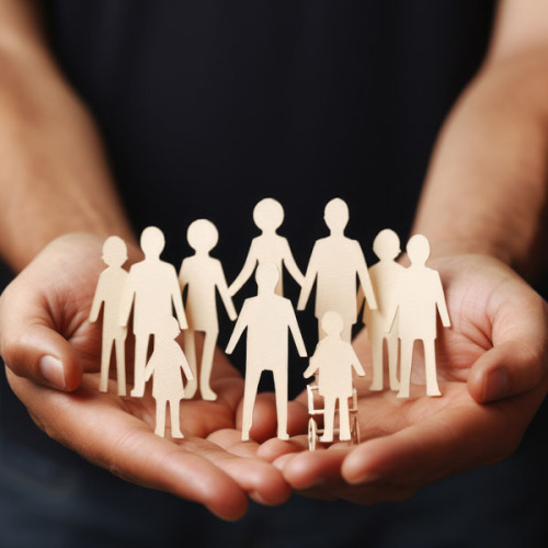 Symbolbild: Zwei Hände sind nach vorne gestreckt und formen eine Schale, in der sich zehn Figuren aus Holz befinden. © AdobeStock